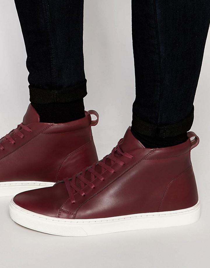 Kg By Kurt Geiger Hi Sneakers In Wine Leather - Red