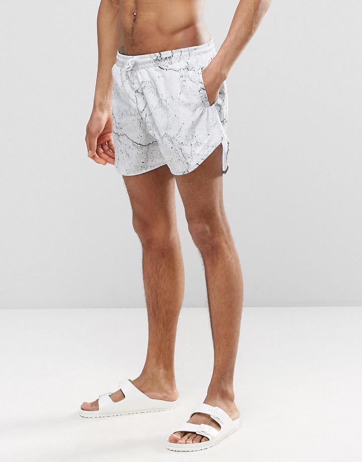 Cheats & Thieves Mid Length Swim Shorts In Concrete Digital Print - Gray
