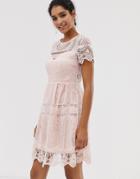 Liquorish Lace Overlay Mini Dress With Open Back Detail - Pink