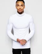 Asos Extreme Muscle Long Sleeve T-shirt With Roll Neck In White - White