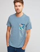 Jack & Jones T-shirt With Contrast Floral Pocket - Blue