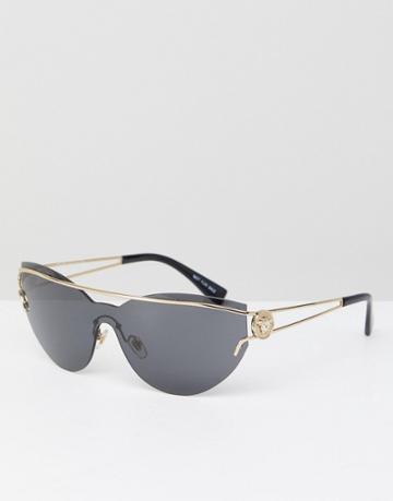 Versace 0ve2186 Cat Eye Sunglasses With Metal Bar 38mm - Gold