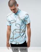 Reclaimed Vintage Inspired Shirt In Chain Print Reg Fit - Blue