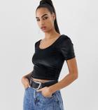 Collusion Scoop Neck Crop Top In Velvet-black