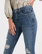 River Island Amelie Ripped Skinny Jeans In Mid Wash Blue-blues
