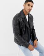 Hugo Lanster Shearling Lined Leather Biker Jacket In Black - Black