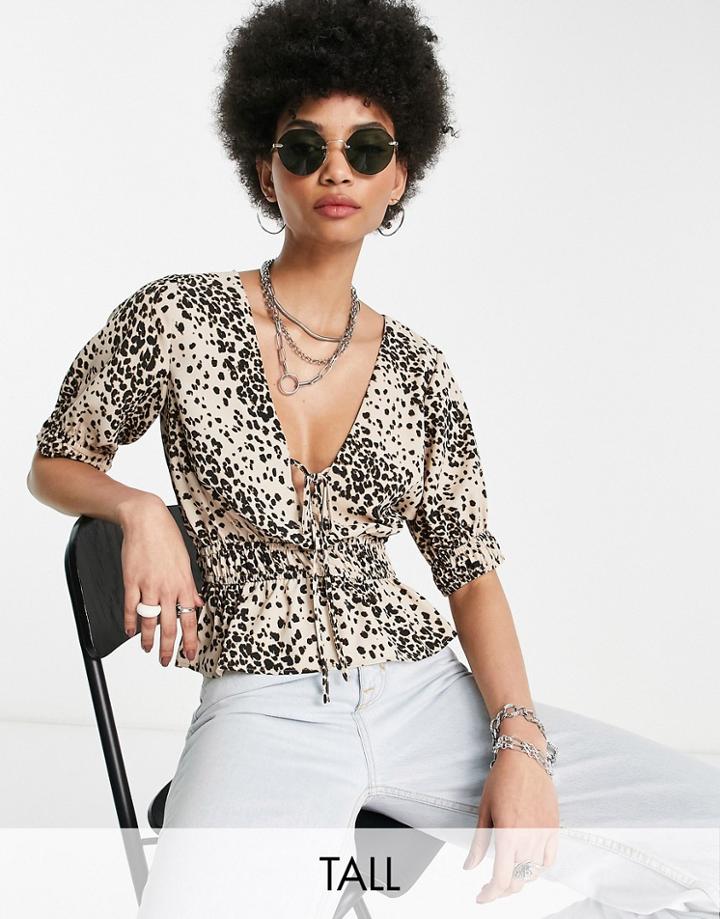 Topshop Tall Animal Tea Print Blouse In Neutral