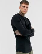 Asos Design Muscle Sweatshirt With Curved Hem In Black