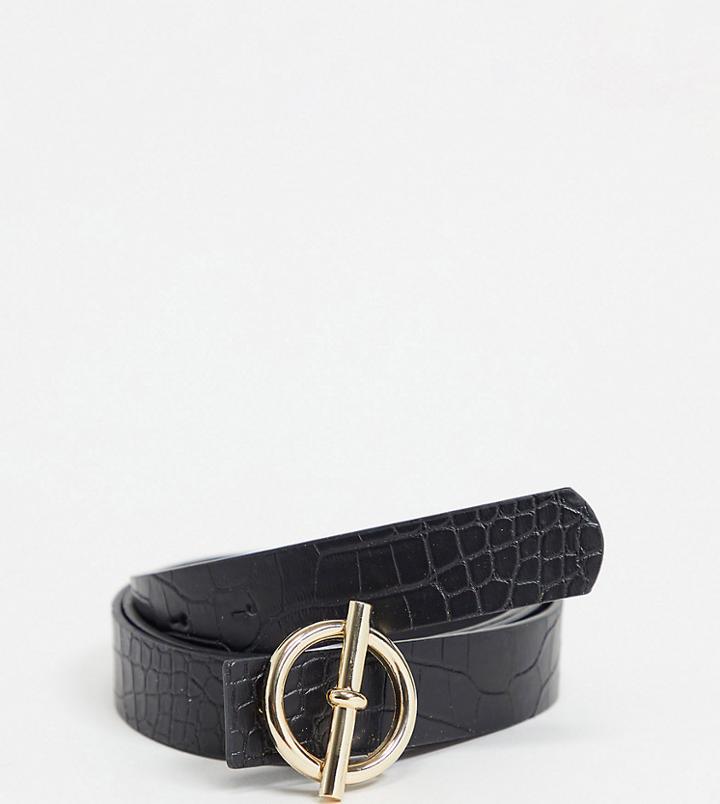 My Accessories London Curve Exclusive Waist And Hip Jeans Belt With T-bar Buckle Fastening In Black
