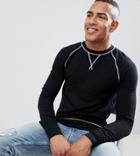 Asos Design Tall Muscle Fit Sweatshirt In Black With Contrast Stitching - Black