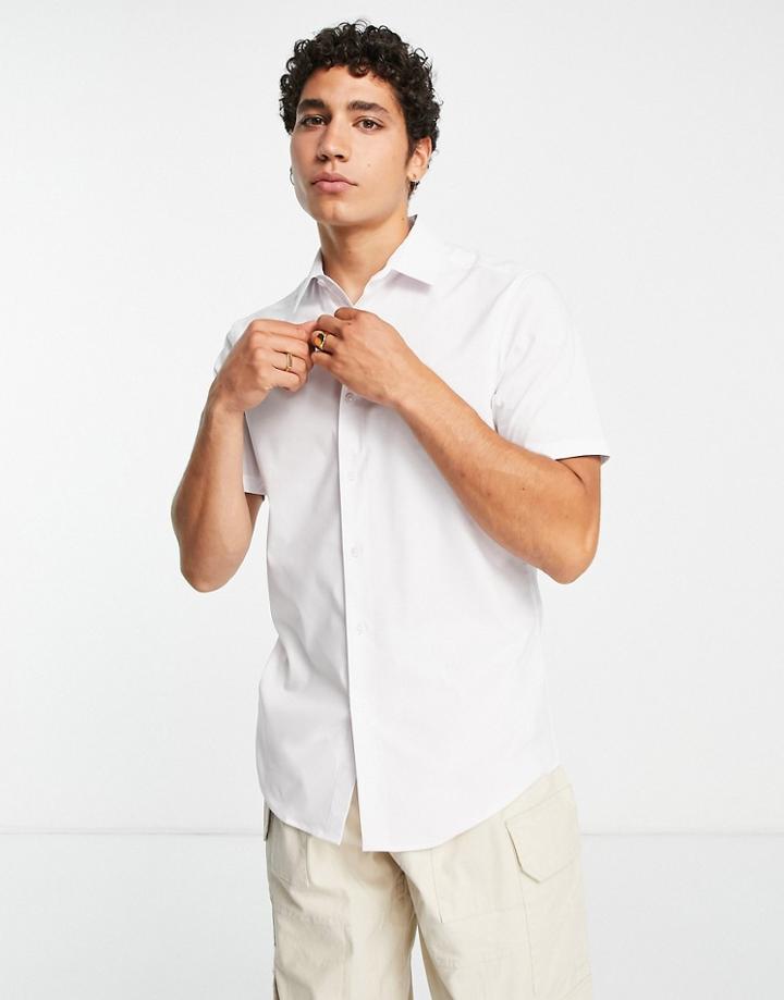 Topman Short Sleeve Stretch Skinny Smart Shirt In White