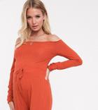 Fashionkilla Maternity Ribbed Off Shoulder Frill Top In Rust-red