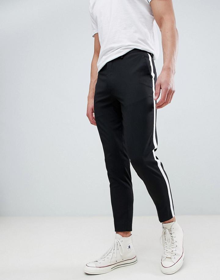 Burton Menswear Tapered Smart Pants With Side Stripe In Black - Black
