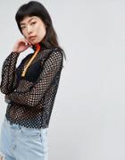 Asos Top In Mesh With Laid On Neon Zip - Black