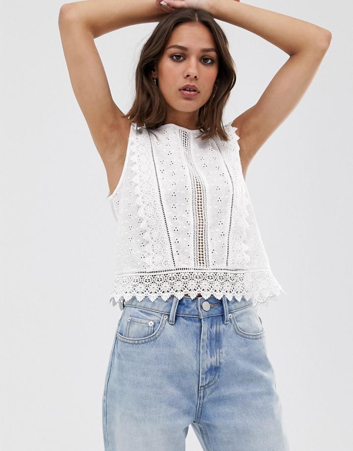 Only Lace Detail Crop Top - White