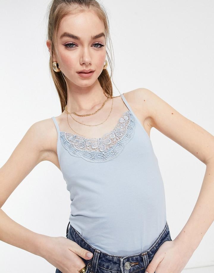 Vero Moda Organic Cotton Blend Lace Tank In Blue-blues