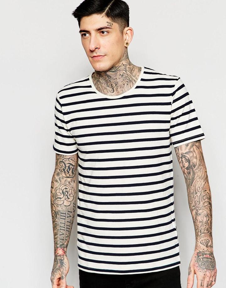 Minimum T-shirt With Breton Stripe In White - Ivory