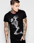 Religion T-shirt With Embroidered Skeleton - Black