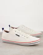 Ben Sherman Lace Up Canvas Logo Sneakers In White Mix