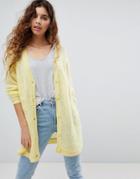 Asos Cardigan In Fluffy Open Knit - Yellow
