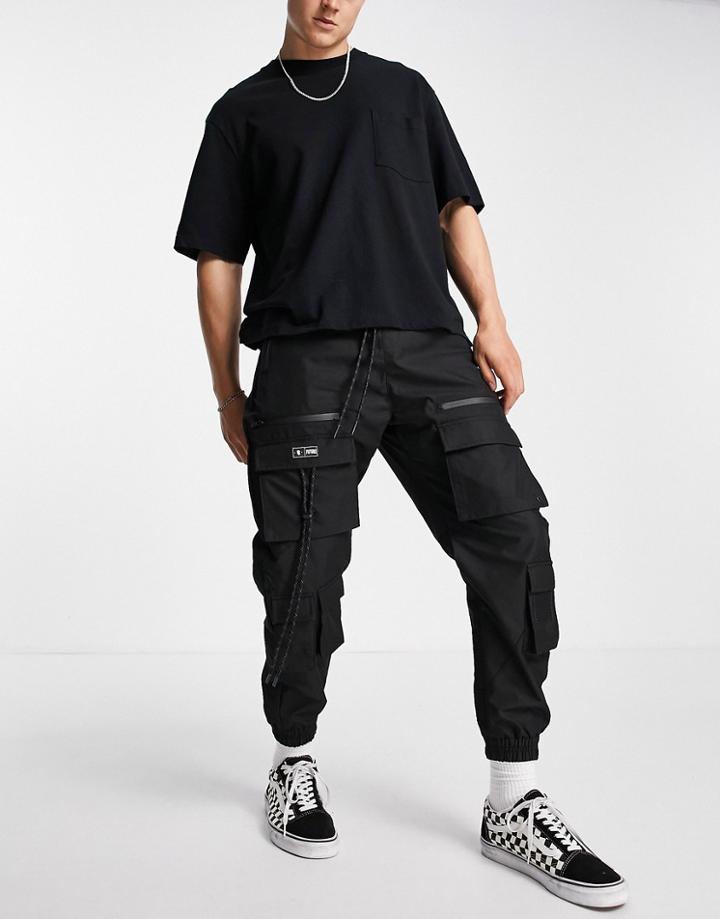 Bershka Multipocket Cargos In Black
