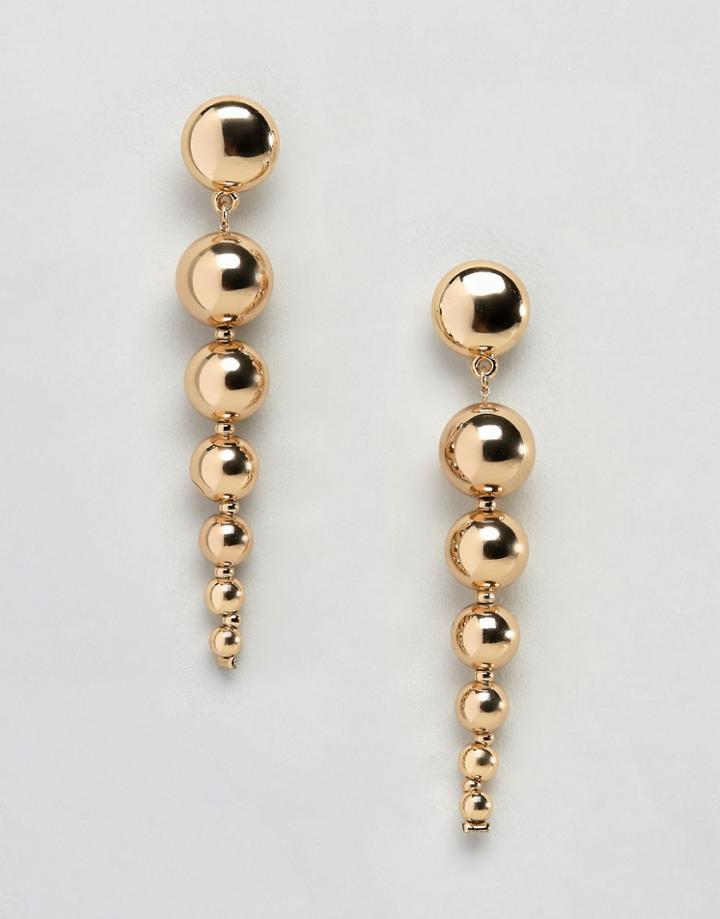 Monki Long Sphere Drop Earrings In Gold - Gold
