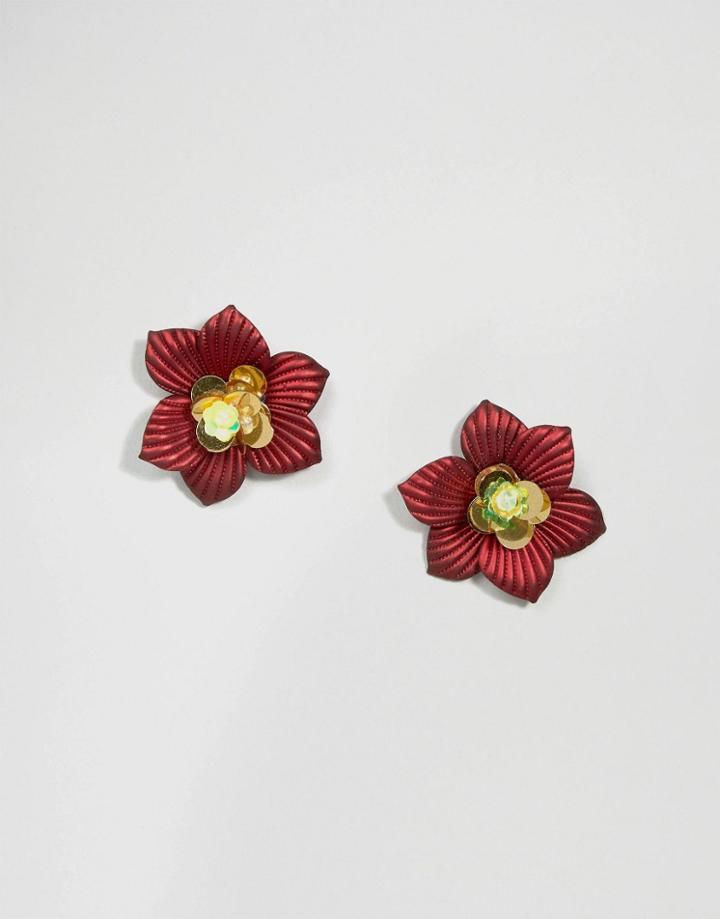 Asos Fall Flower Stud Earrings - Red