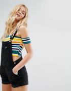Bershka Washed Short Overalls - Black