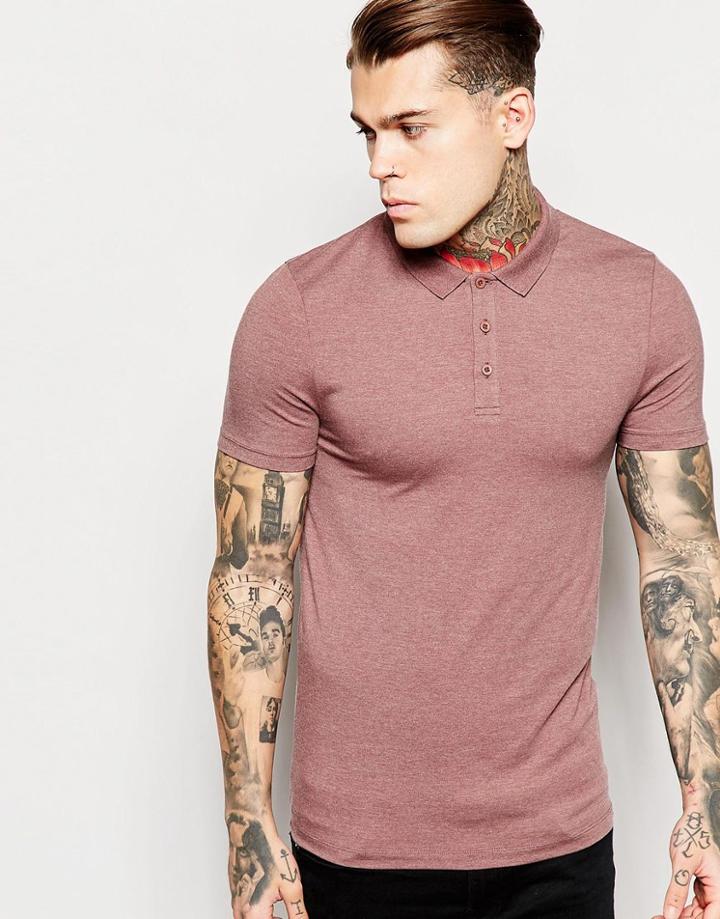 Asos Extreme Muscle Stretch Jersey Polo In Marron - Rust Marl