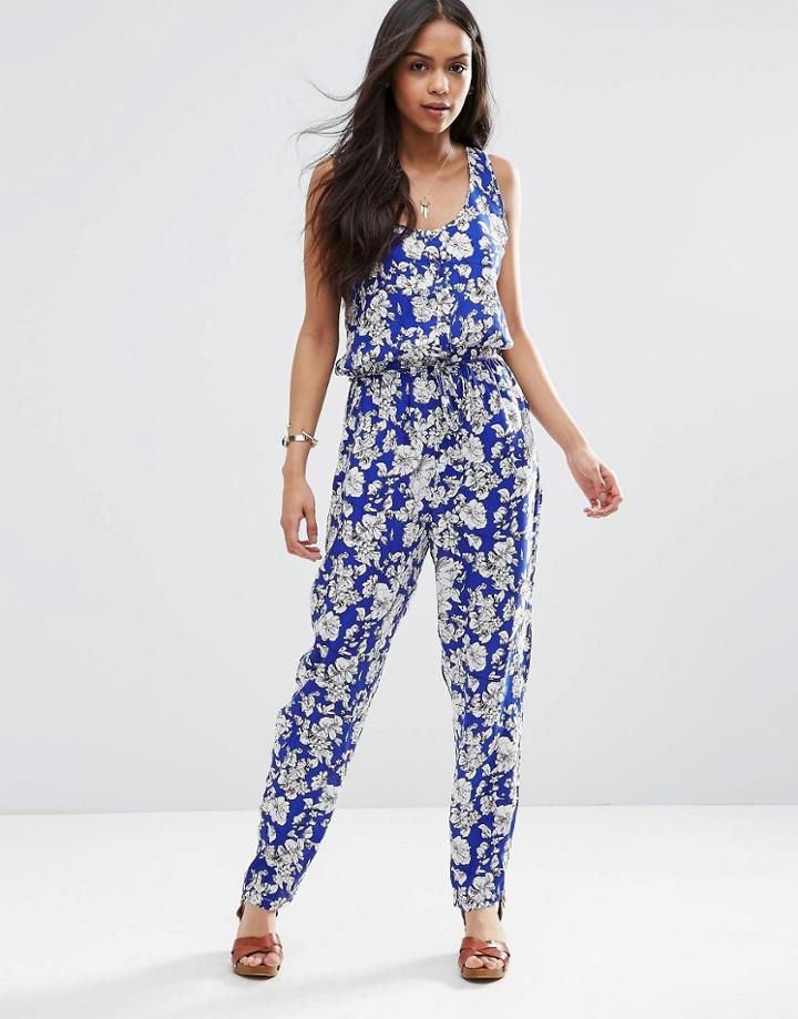 Brave Soul Floral Jumpsuit - Royal Blue