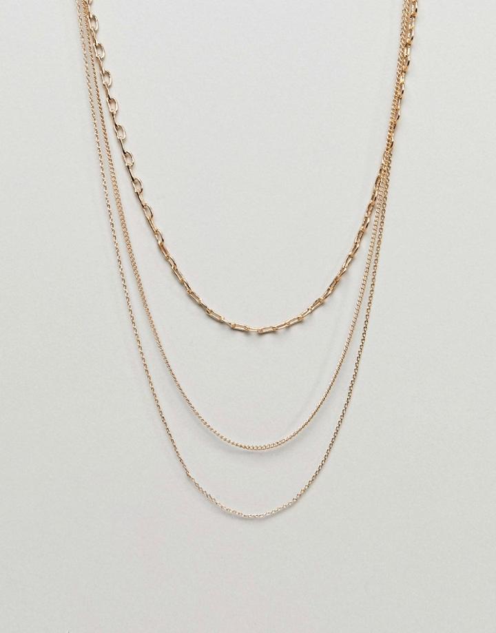 Asos Design Mixed Chain Multirow Necklace - Gold