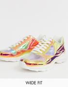 Asos Design Wide Fit Sneakers In Iridescent With Chunky Sole-white