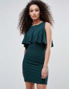Wal G Cold Shoulder Frill Detail Dress - Green