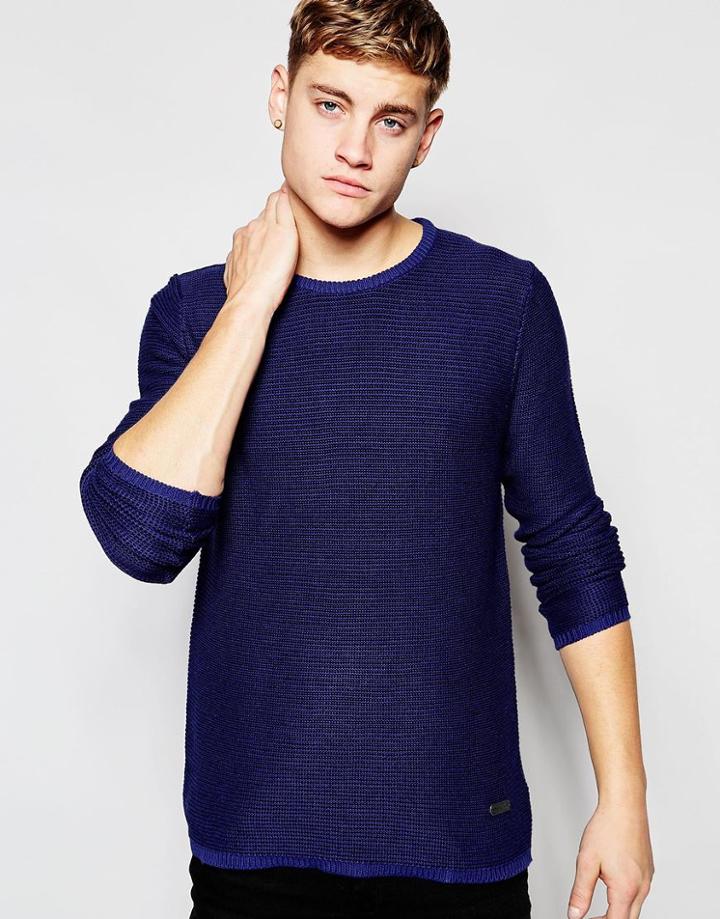 Brave Soul Crew Neck Multi Knit Sweater - Blue