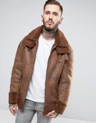 Asos Oversized Faux Shearling Jacket In Tan - Brown