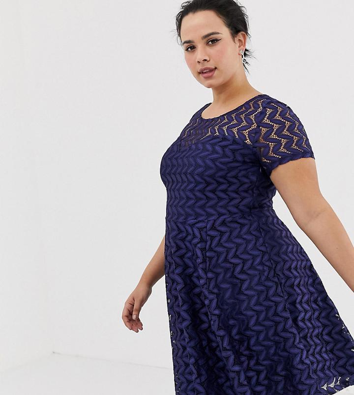 Yumi Plus Lace Skater Dress-navy