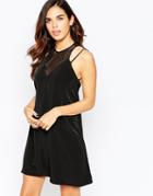 Oh My Love Shift Dress With Mesh Panel - Black
