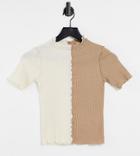 Stradivarius Seam Detail T-shirt In Beige And Brown-multi