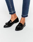 Daisy Street Black Patent Tassel Flat Loafer Shoes - Black Patent