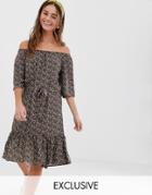 Jdy Ditsy Floral Tie Waist Bardot Mini Dress-multi