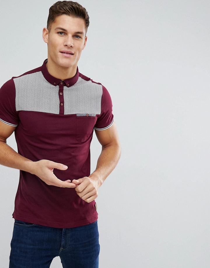 Brave Soul Contrast Geo Pocket Polo - Red