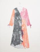 Ted Baker Wizzoh Zebra Mashup Rouche Detail Midi Dress-multi