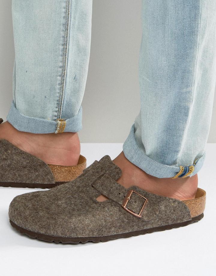 Birkenstocks Boston Wool Mules - Brown