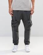 Asos Drop Crotch Linen Joggers With Cargo Pockets In Gray - Smoked Pearl