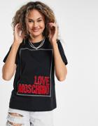 Love Moschino Textured Box Logo T-shirt In Black