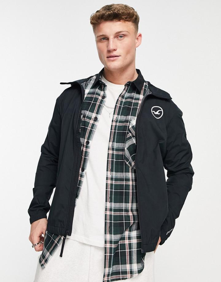 Hollister Icon And Tape Logo Hooded Windbreaker Jacket In Black