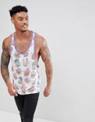 Asos Design Extreme Racer Back Tank With All Over Dog And Cat Print - White