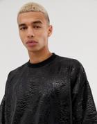 Asos Design Oversized T-shirt With Half Sleeve In Animal Skin In Black