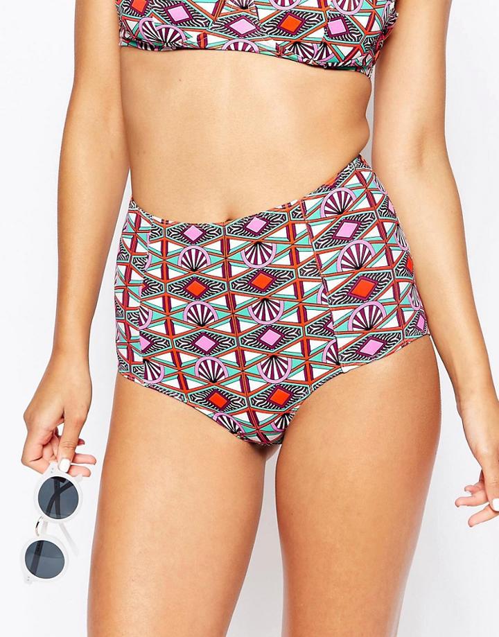 Monki High Waisted Shell Print Bikini Bottom - Shellinka Green