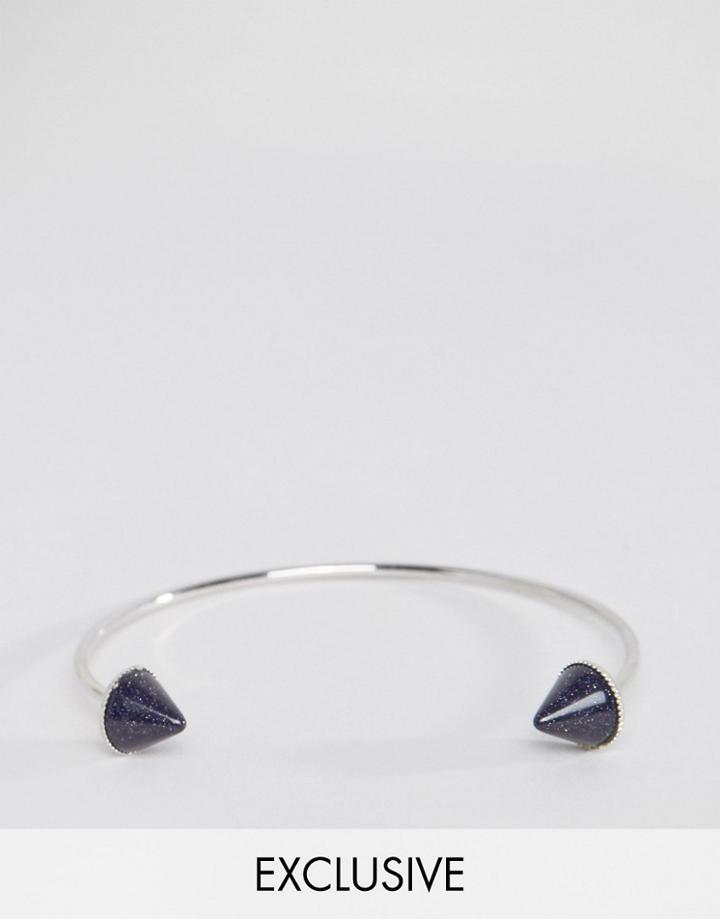 Reclaimed Vintage Pyramid Semi Previous Stone Bangle Bracelet - Silver